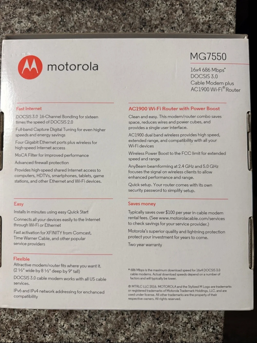 Motorola MG7550 Cable Modem + Router - Picture 5 of 6